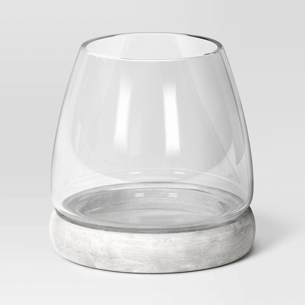 Threshold Round Glass Terrarium w/ Cement Base Indoor Outdoor 5.75" New